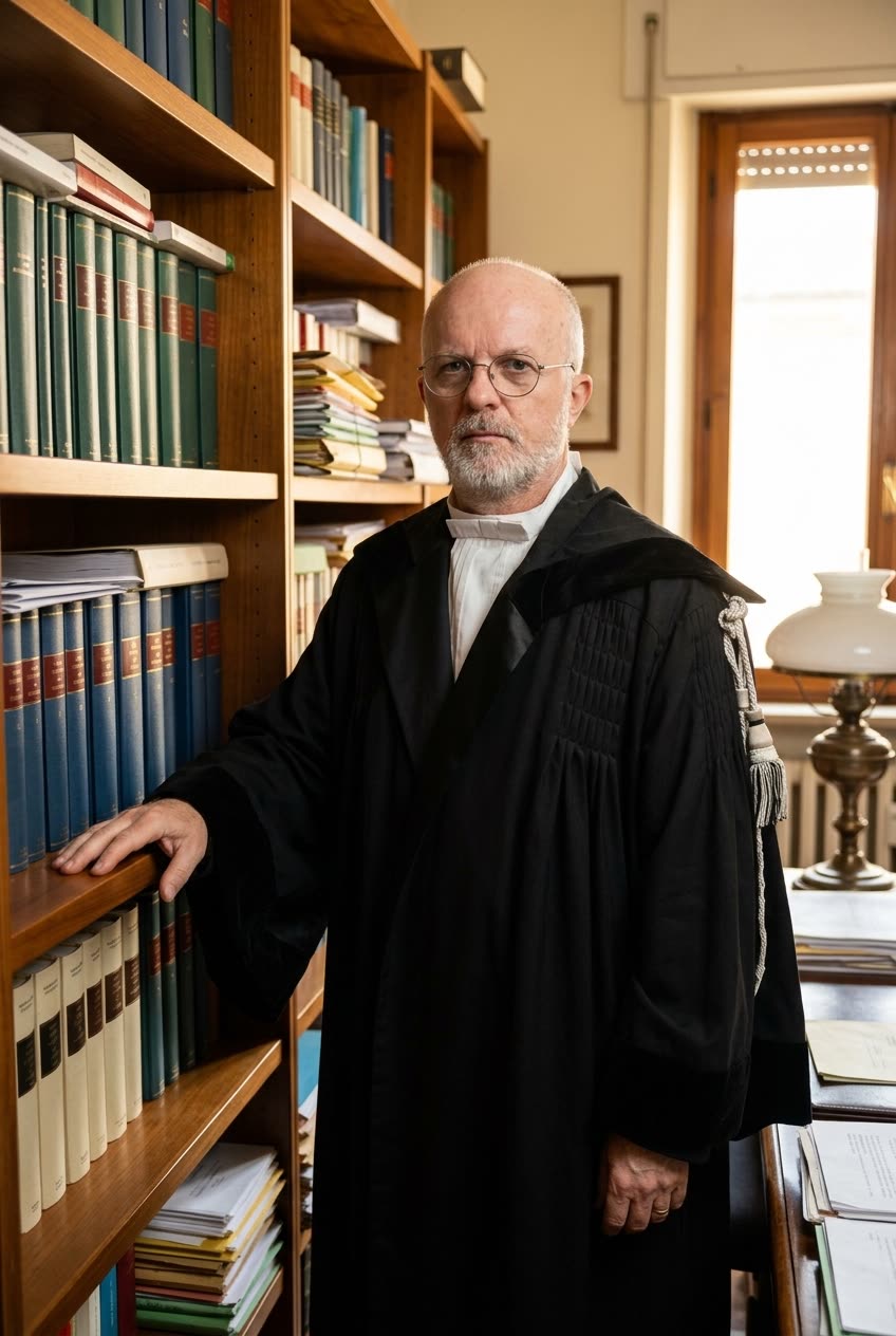 Ritratto dell&rsquo;Avv. Massimo Bacchini in toga, nello Studio